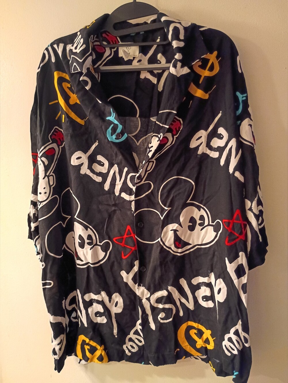 H&M x Disney 100 Collab Shirt Black Button Up Unisex Unique Pattern Style Size L